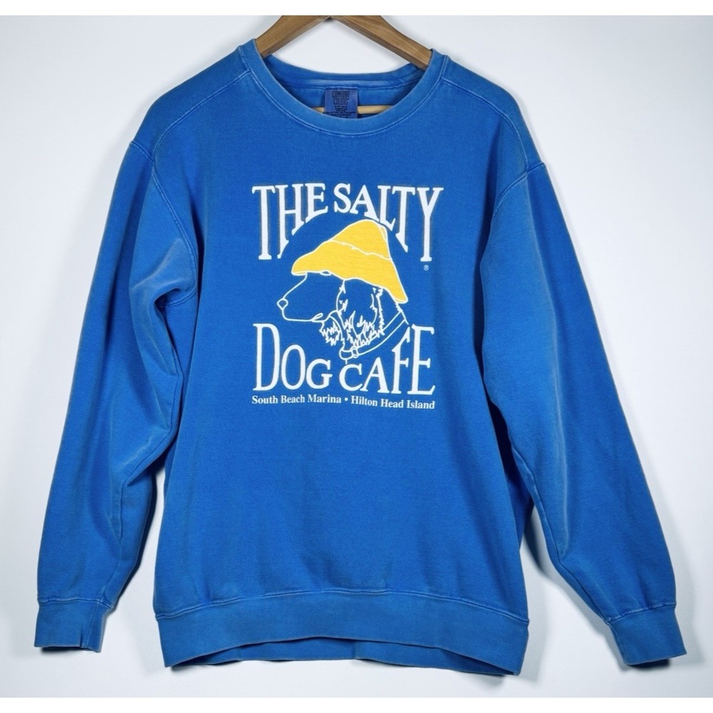 The Salty Dog Cafe Sweatshirt Large Blue Hilton Head Island Dog Graphic Comfort